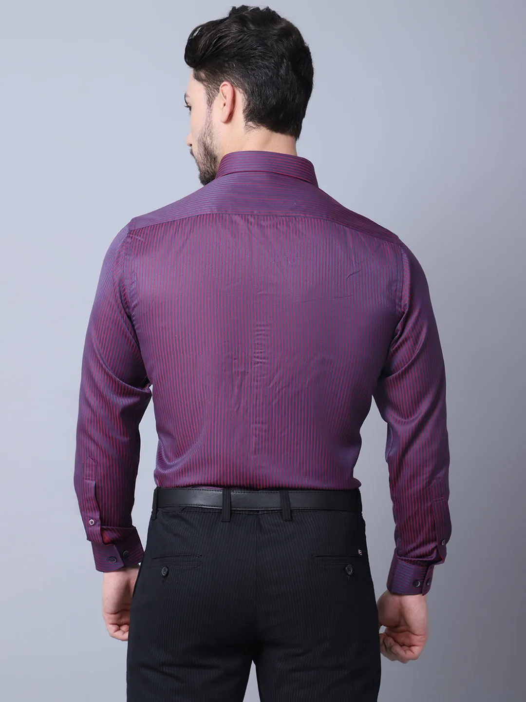Cotton Blend Striped Purple Full Sleeve Regular Fit Formal Shirt for Men with Pocket