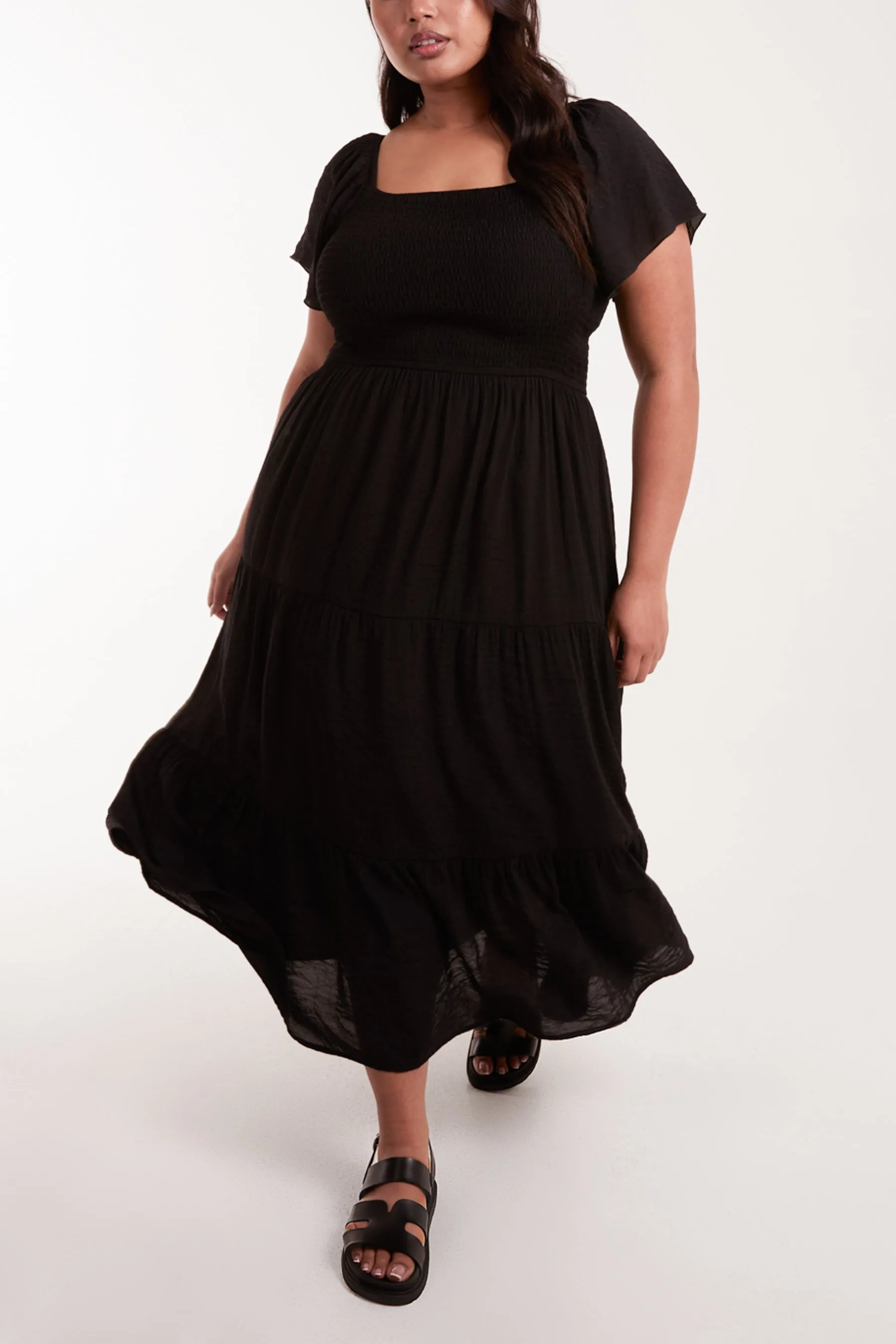 Curve Square Neck Flutter Sleeve Dress