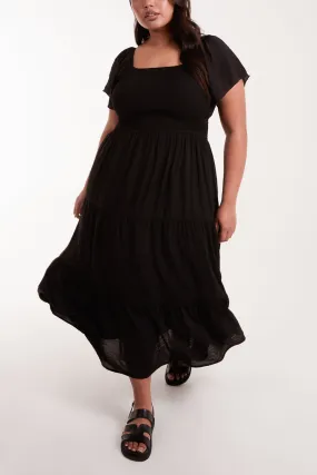 Curve Square Neck Flutter Sleeve Dress