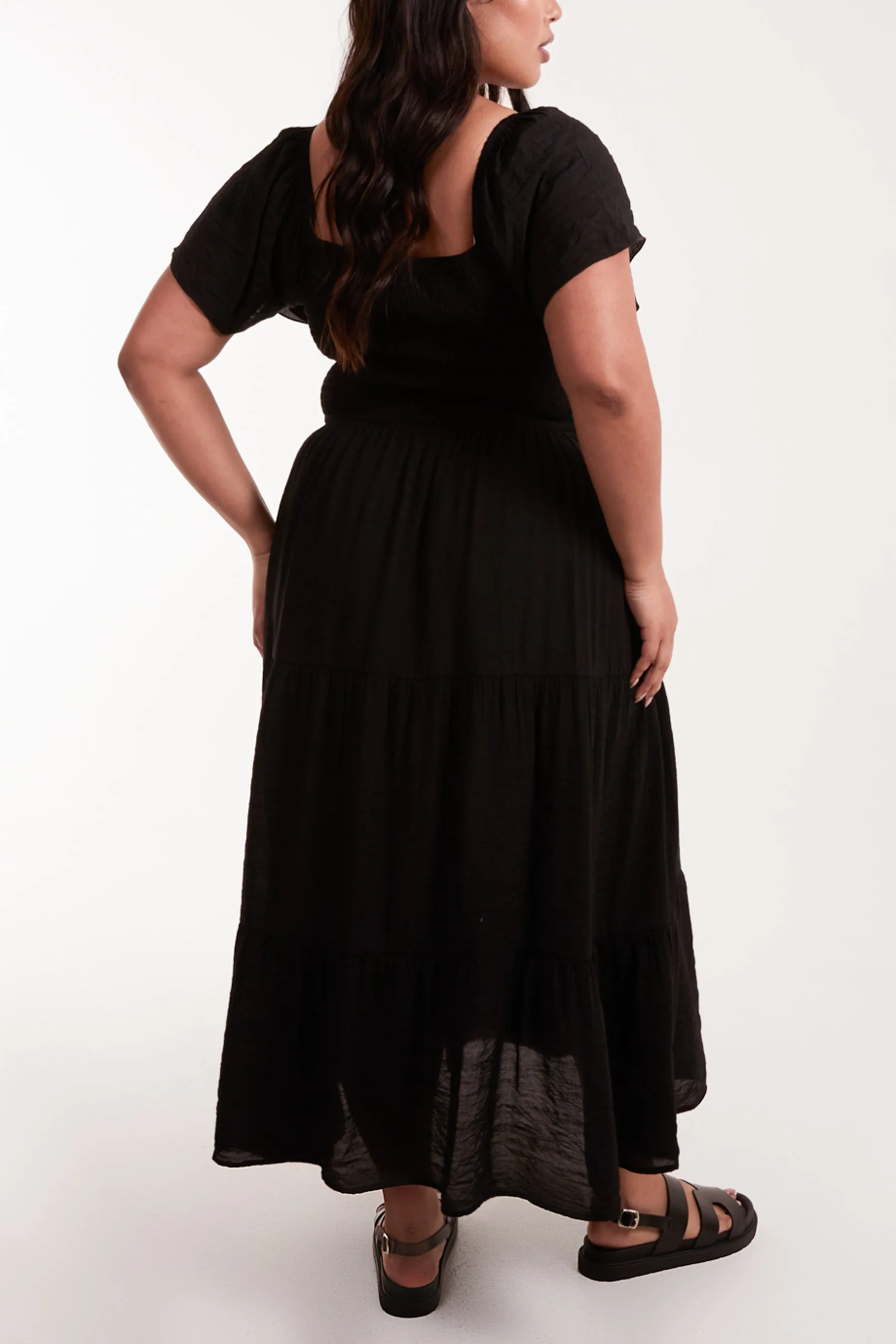 Curve Square Neck Flutter Sleeve Dress