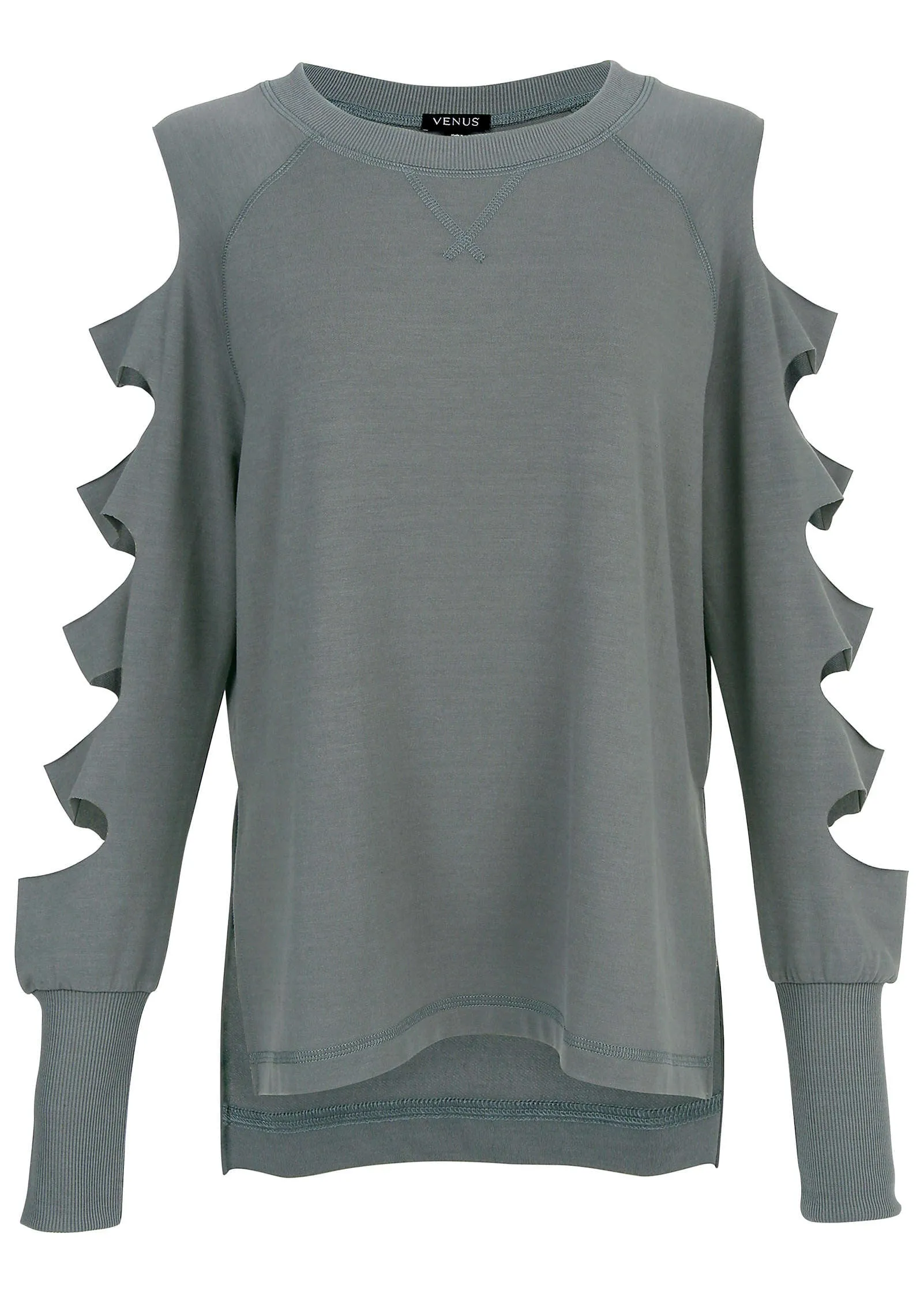 Cutout Sleeve Sweatshirt - Seafog
