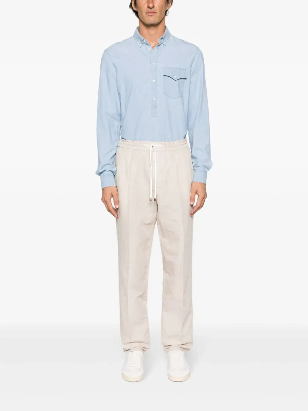 drawstring linen-blend chinos
