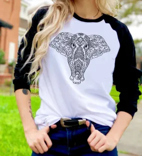 Elephant Mandala Elephant Safari Boho Unisex Novelty T-Shirt Tee Raglan shirt