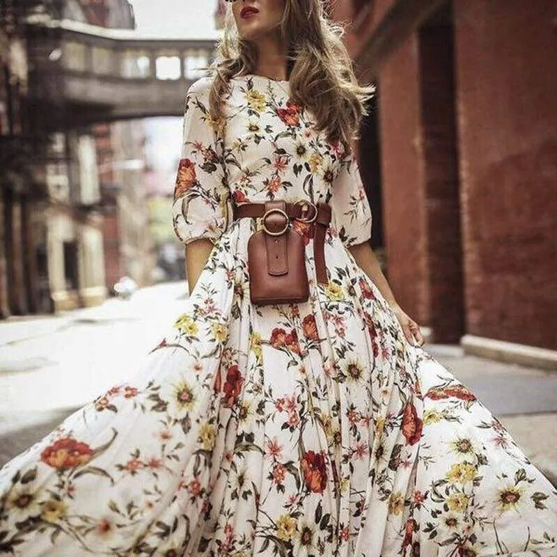 FashionSierra - Women's Boho Maxi Dress Floral Summer Beach Party Long Sundress Fashion Ladies Casual Daily Half Sleeve Dress Clothes