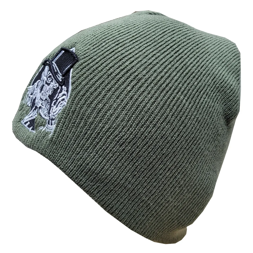 Fat Skeleton ™ 3D Embroidered Top Hat Skull logo Olive green beanie