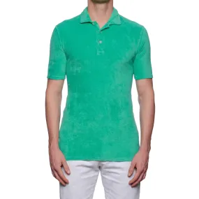 FEDELI "Mondial" Green Terry Cloth Short Sleeve Polo Shirt EU 48 NEW US S Slim Fit