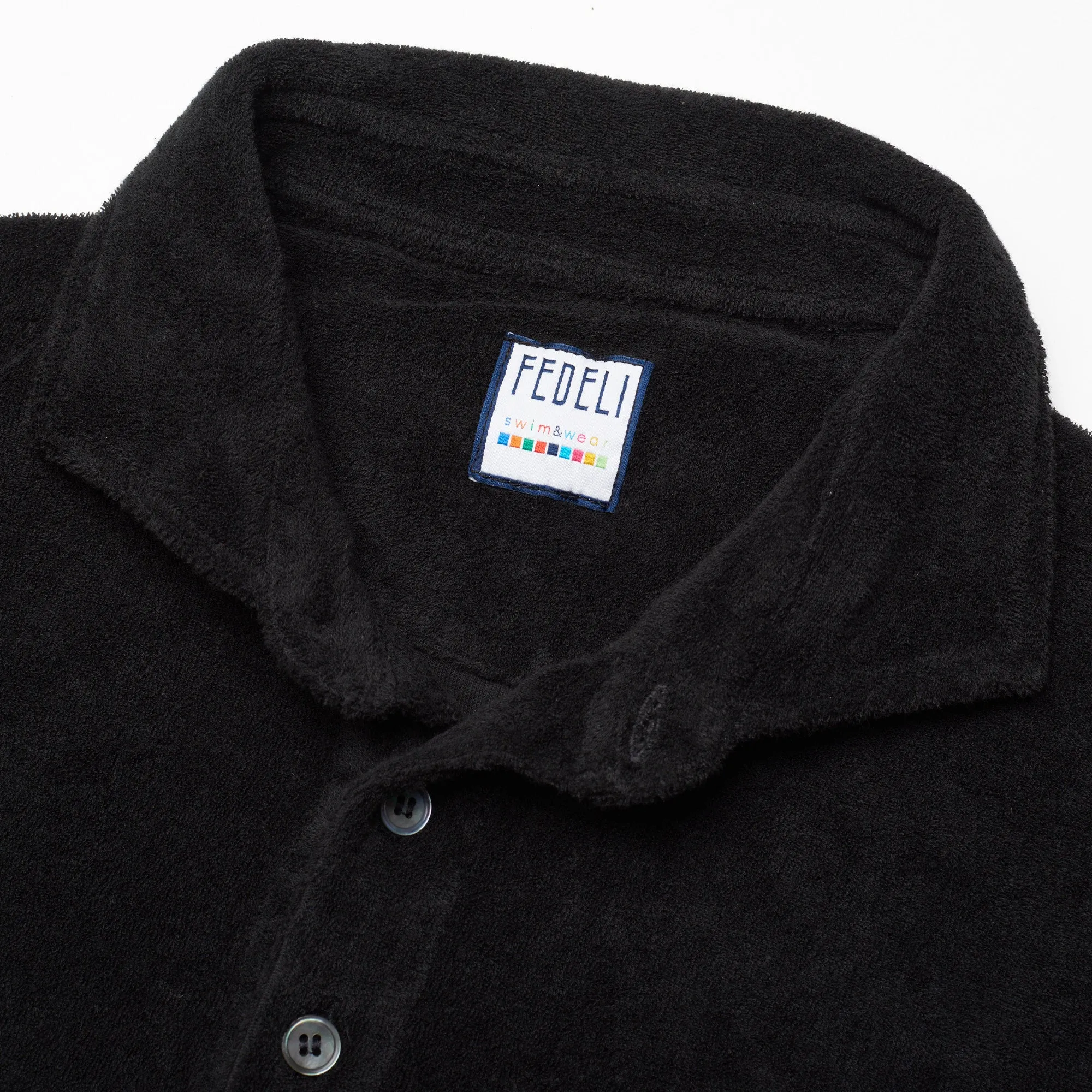FEDELI "Ring" Black Terry Cloth Short Sleeve Polo Shirt EU 58 NEW US 3XL Slim Fit