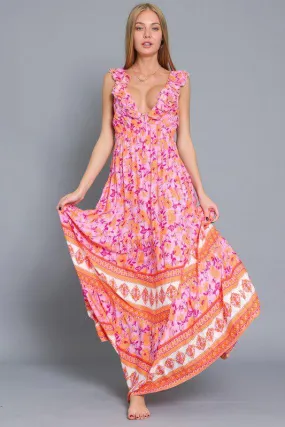 Floral Print V-Neck Maxi Dress