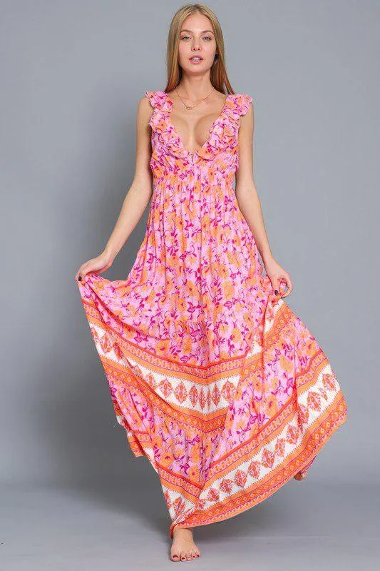 Floral Print V-Neck Maxi Dress