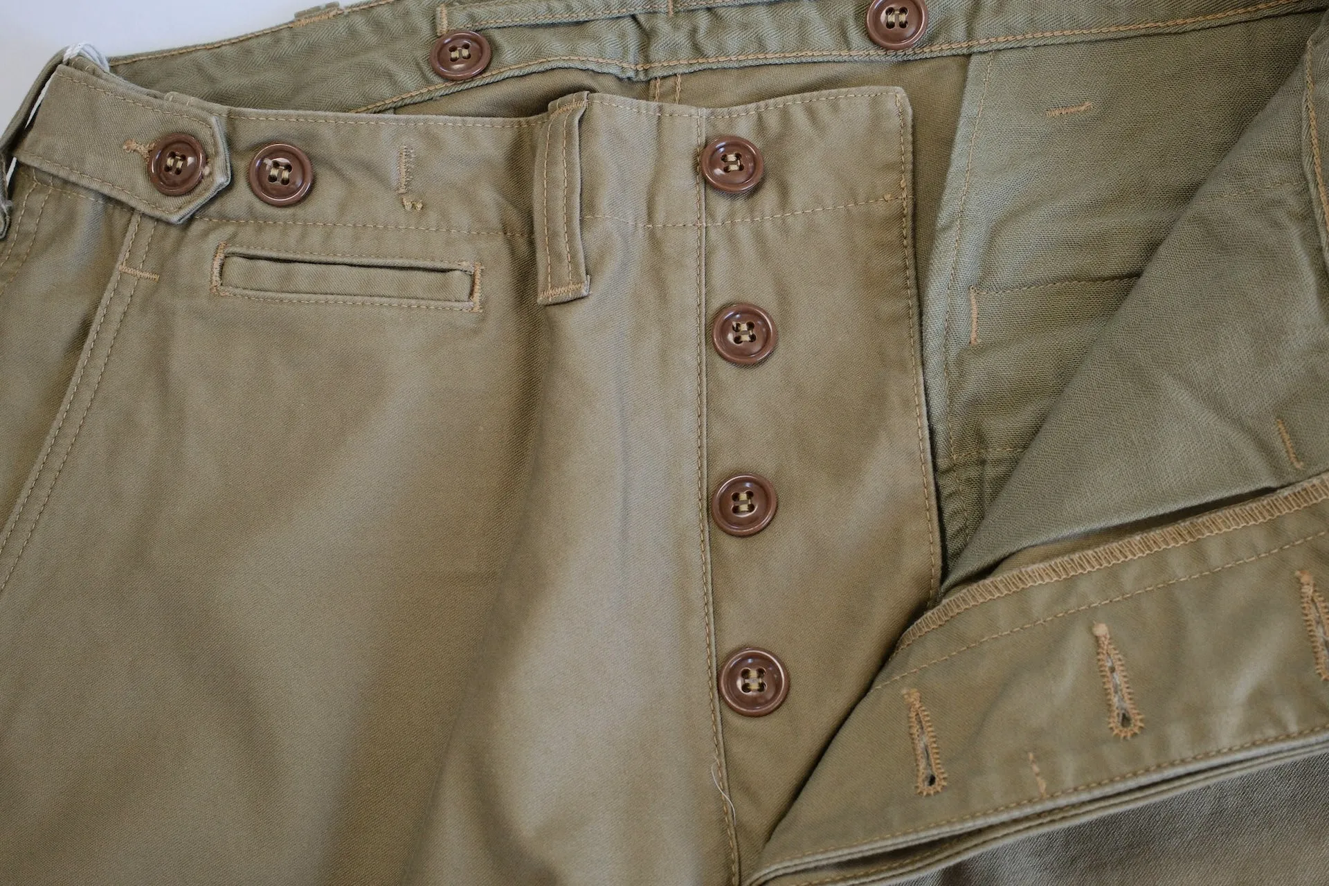 Freewheelers "M-1943" Military Back Satin Trousers (Dark Tan)
