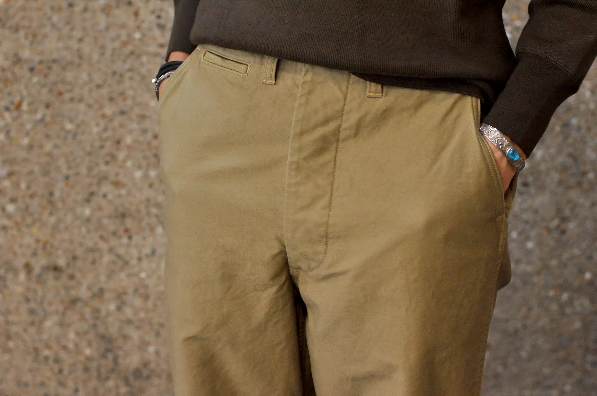 Freewheelers "M-1943" Military Back Satin Trousers (Dark Tan)