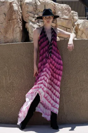 Fuchsia Feather Print Maxi Dress