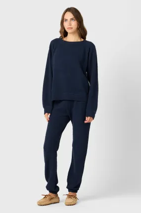 FULL LENGTH VINTAGE SWEATPANT IN DEEP MARINE BOUCLÉ