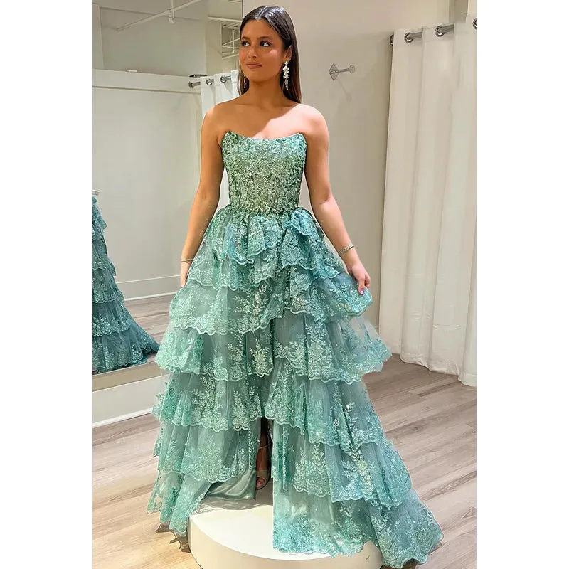 Glamorous & Dramatic Off-Shoudler Sparkly A-Line Sleeveless Slit Party Prom Dress