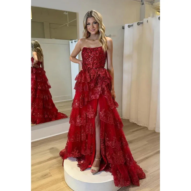 Glamorous & Dramatic Off-Shoudler Sparkly A-Line Sleeveless Slit Party Prom Dress