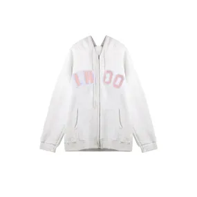 Grey Zip-up Loose Hooded Female Sweatshirts Autumn Streetwear American Vintage Casual O-neck Women's Hoodies Office Lady