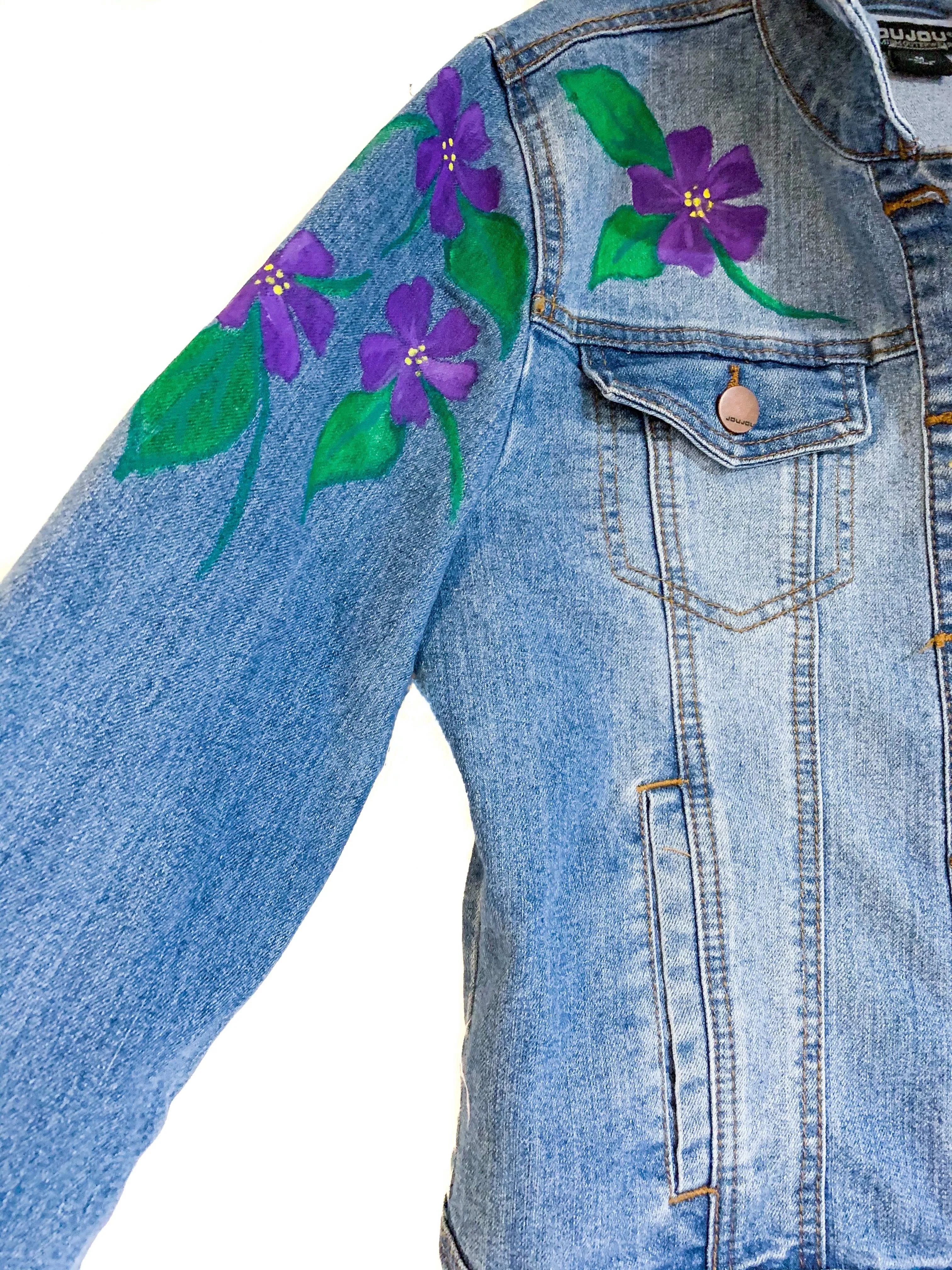 Hand Painted Floral Jean Jacket