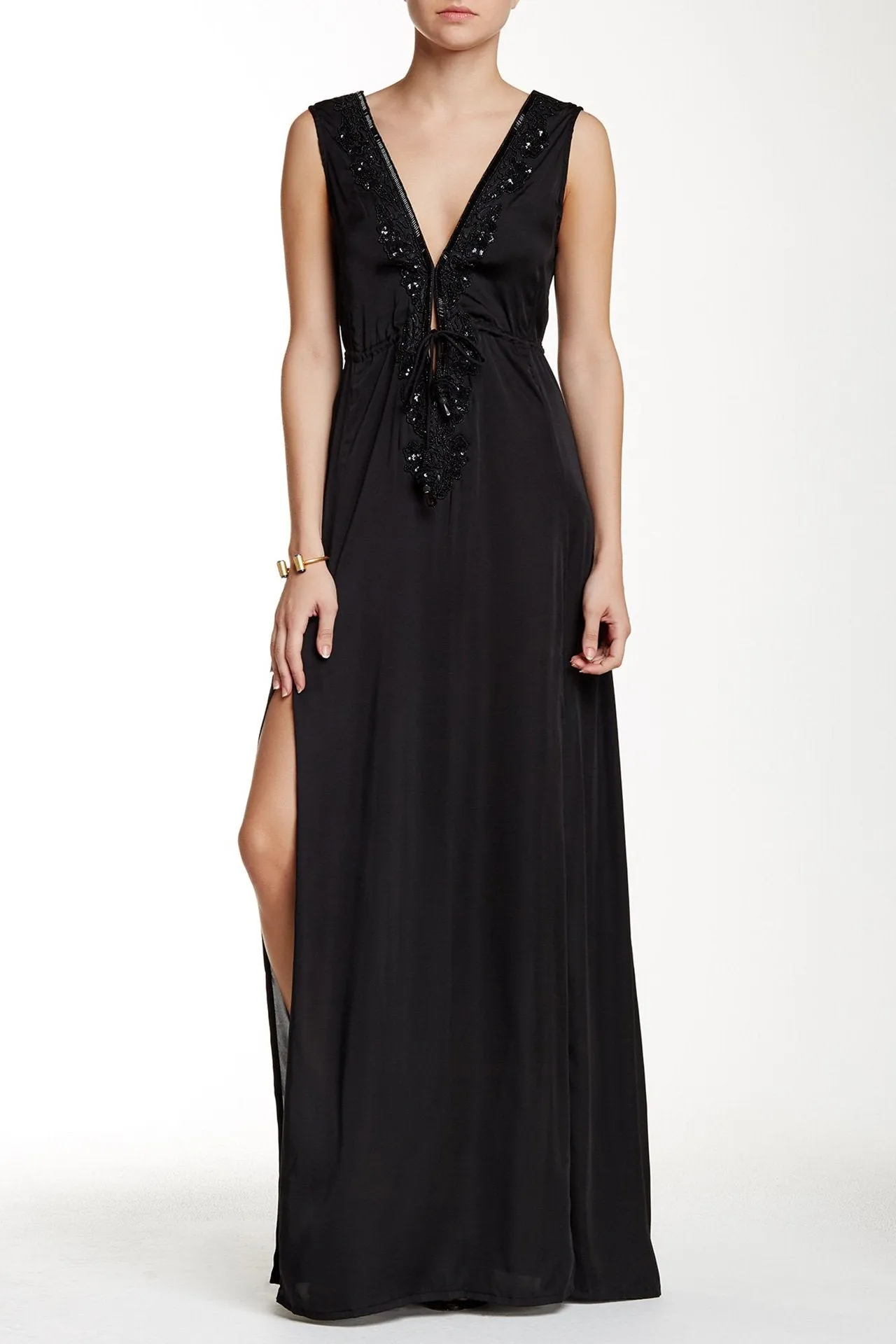 High Slit Womens Maxi Black Dress