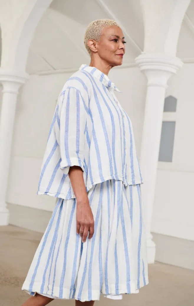 High Tea Slip Dress - Pale Blue & White Stripe
