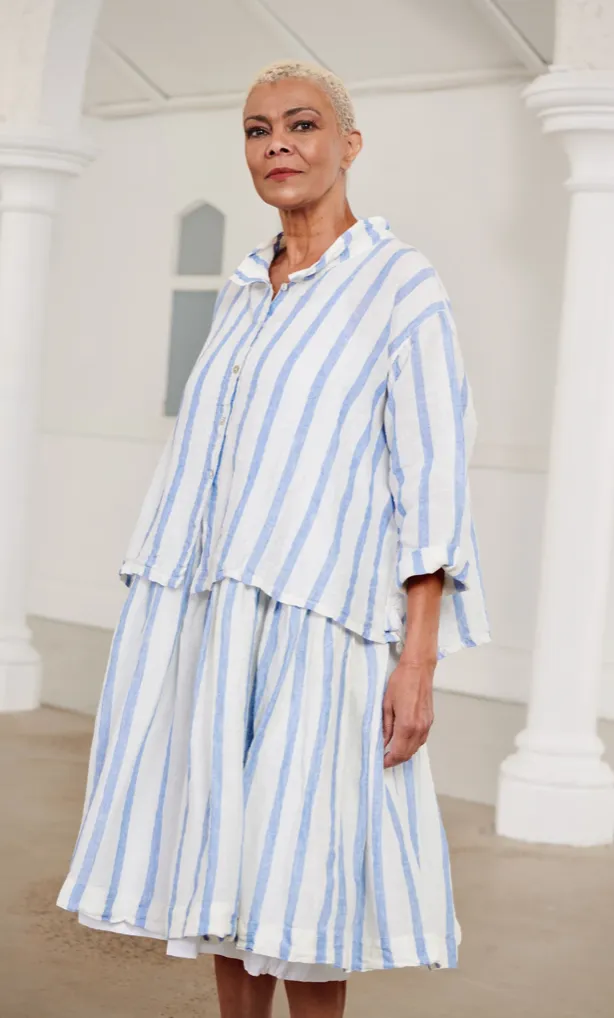 High Tea Slip Dress - Pale Blue & White Stripe