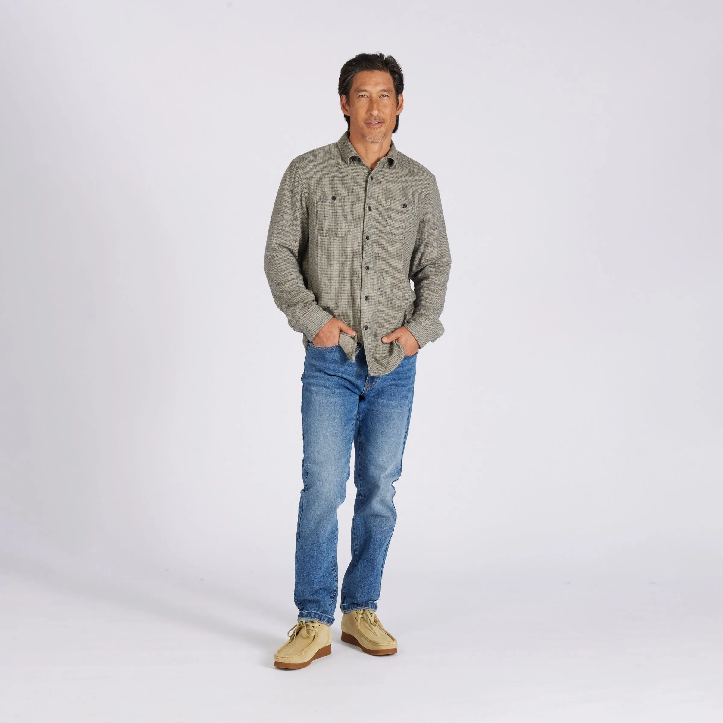 Houndstooth Double Cloth Workshirt - Sage