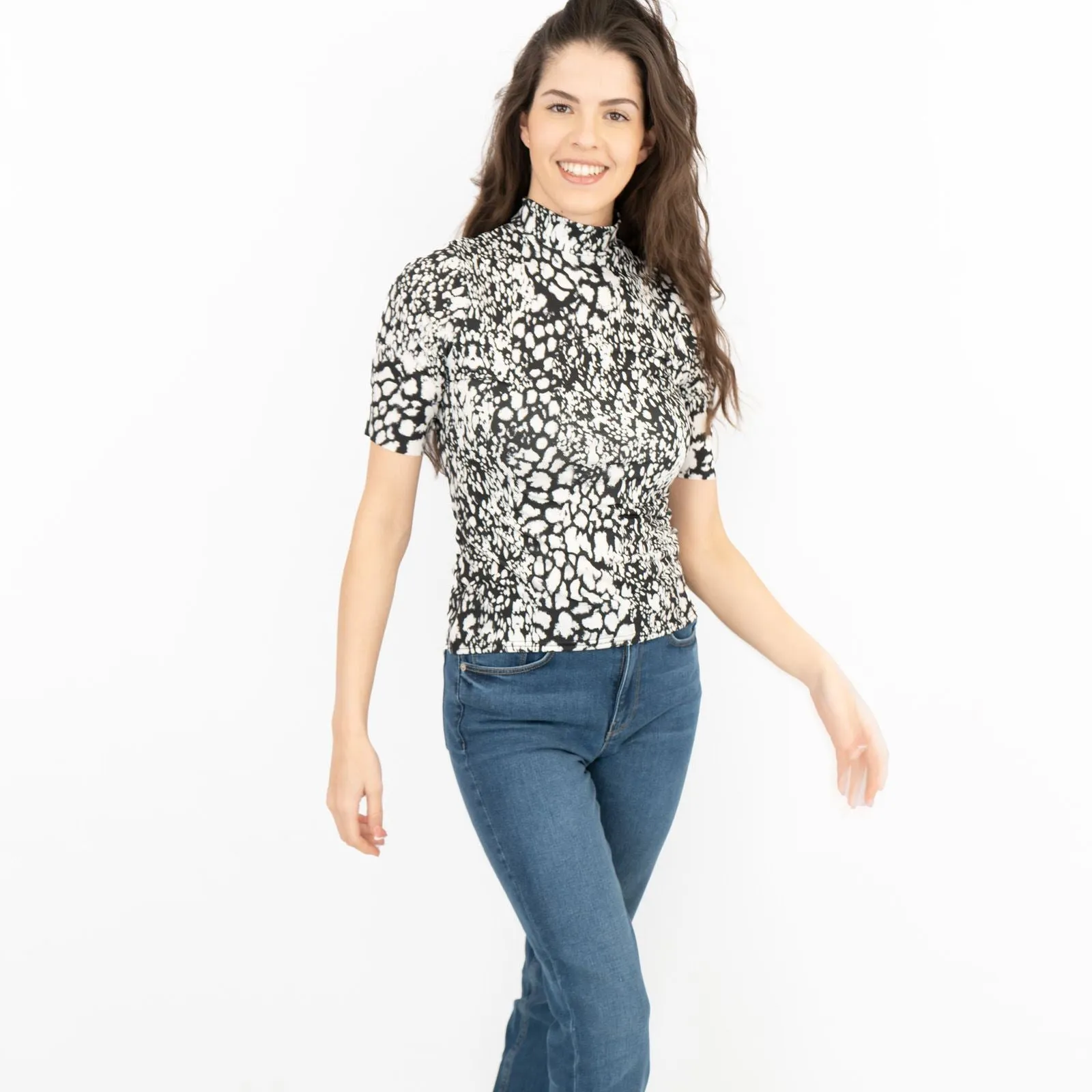 Karen Millen Black and White Print Short Sleeve Tops