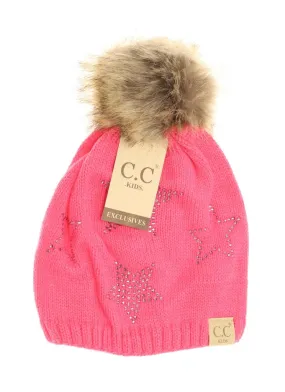 KIDS RHINESTONE STAR FUR POM CC BEANIE
