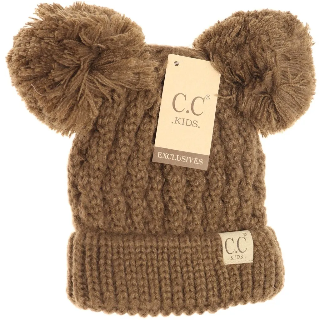KIDS SOLID DOUBLE POM CC BEANIES