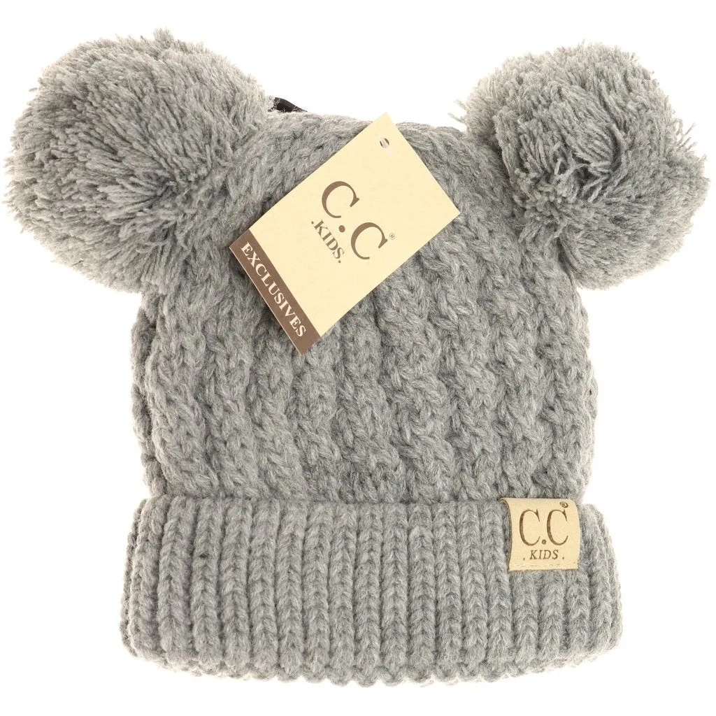 KIDS SOLID DOUBLE POM CC BEANIES