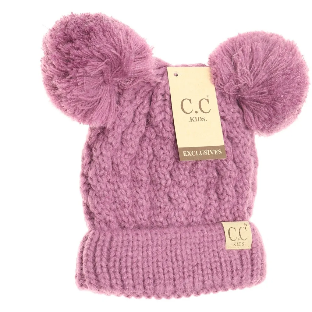KIDS SOLID DOUBLE POM CC BEANIES