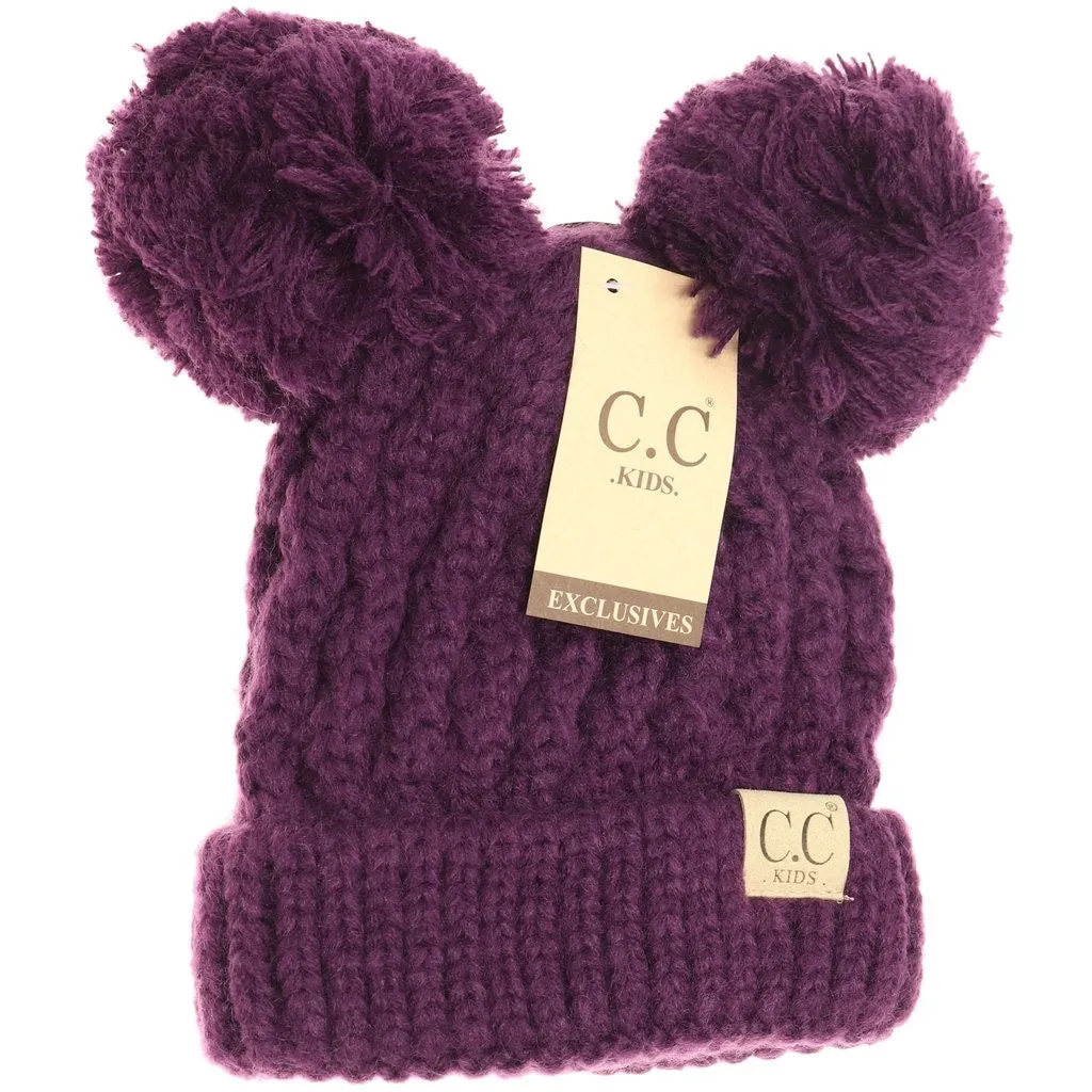 KIDS SOLID DOUBLE POM CC BEANIES