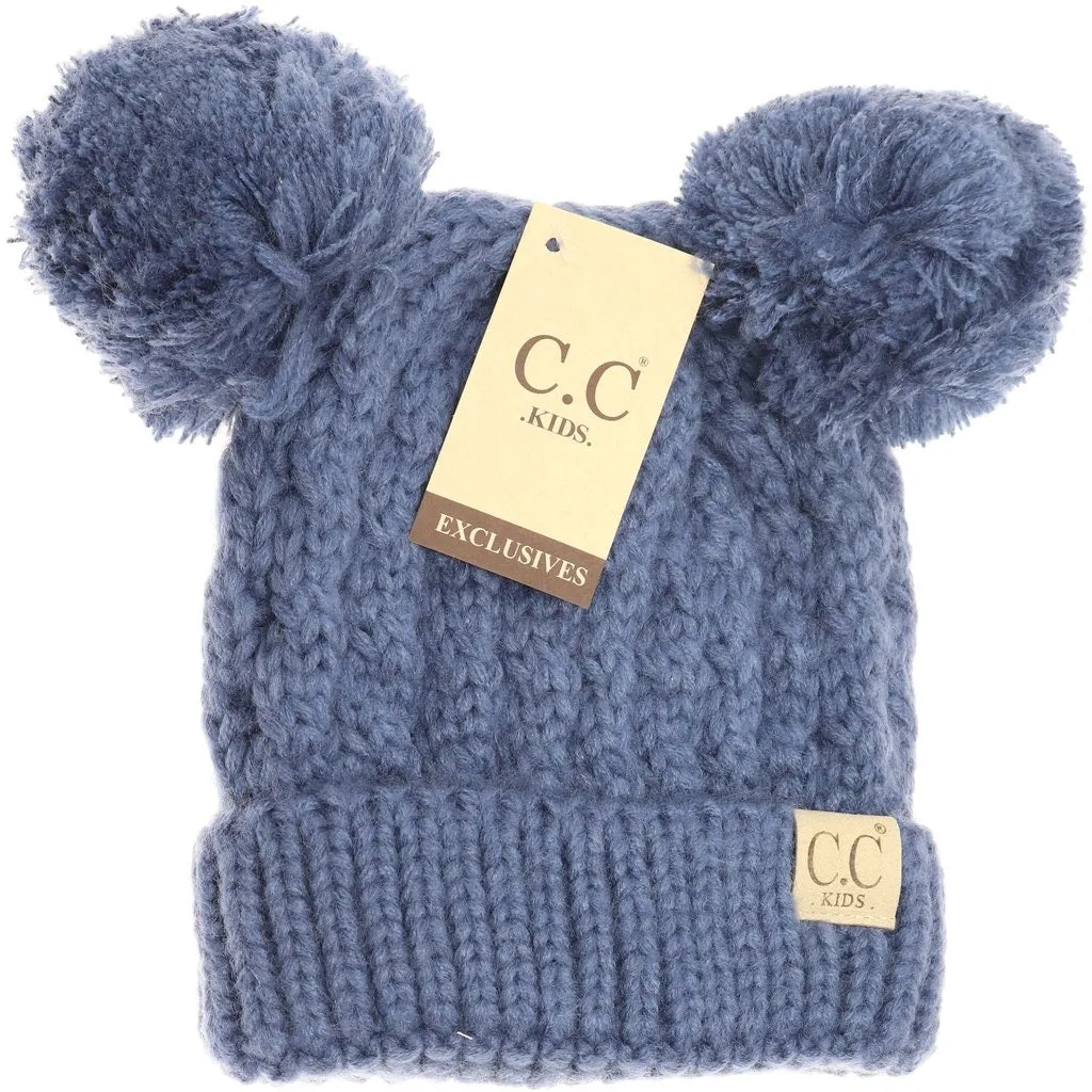 KIDS SOLID DOUBLE POM CC BEANIES