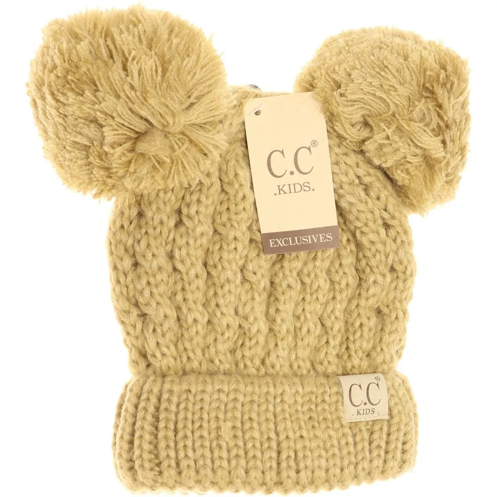 KIDS SOLID DOUBLE POM CC BEANIES