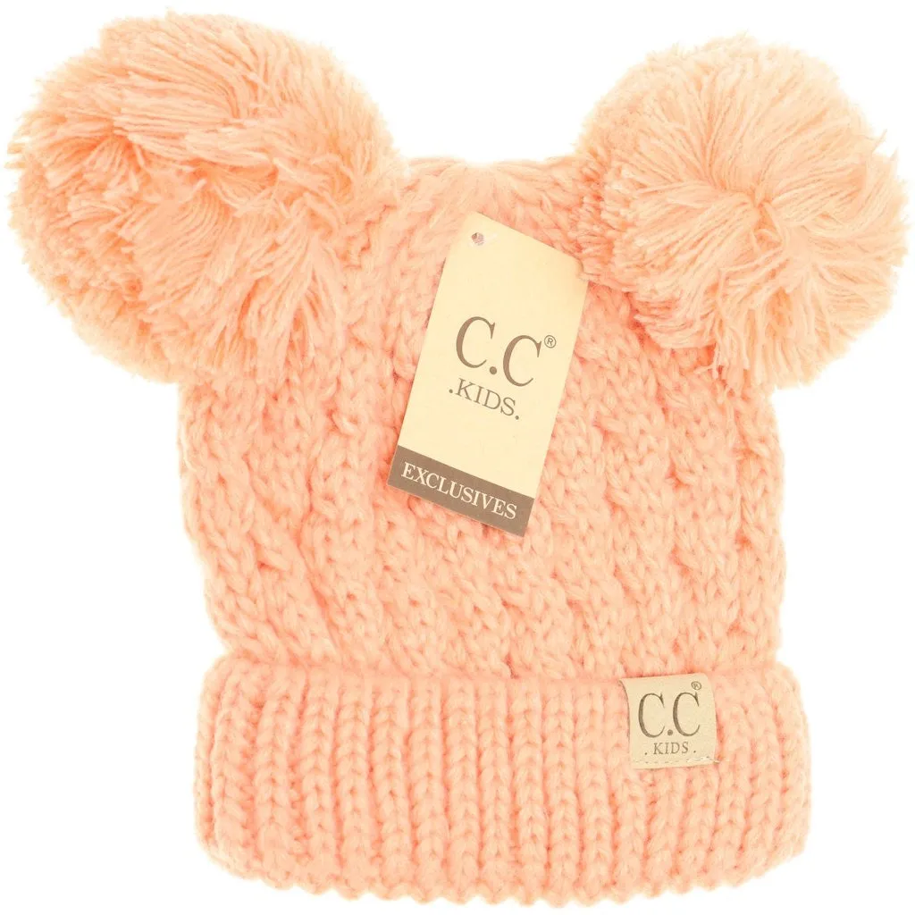KIDS SOLID DOUBLE POM CC BEANIES