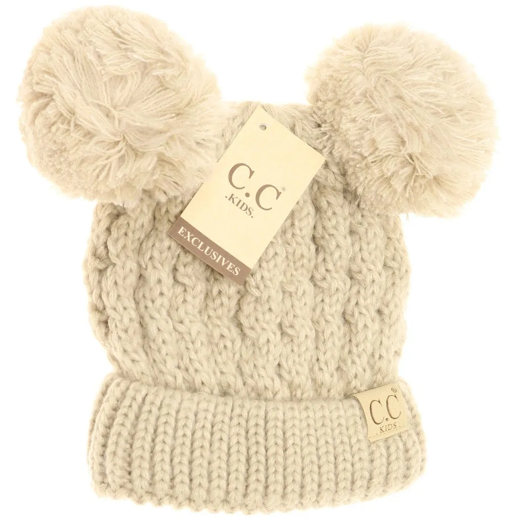 KIDS SOLID DOUBLE POM CC BEANIES