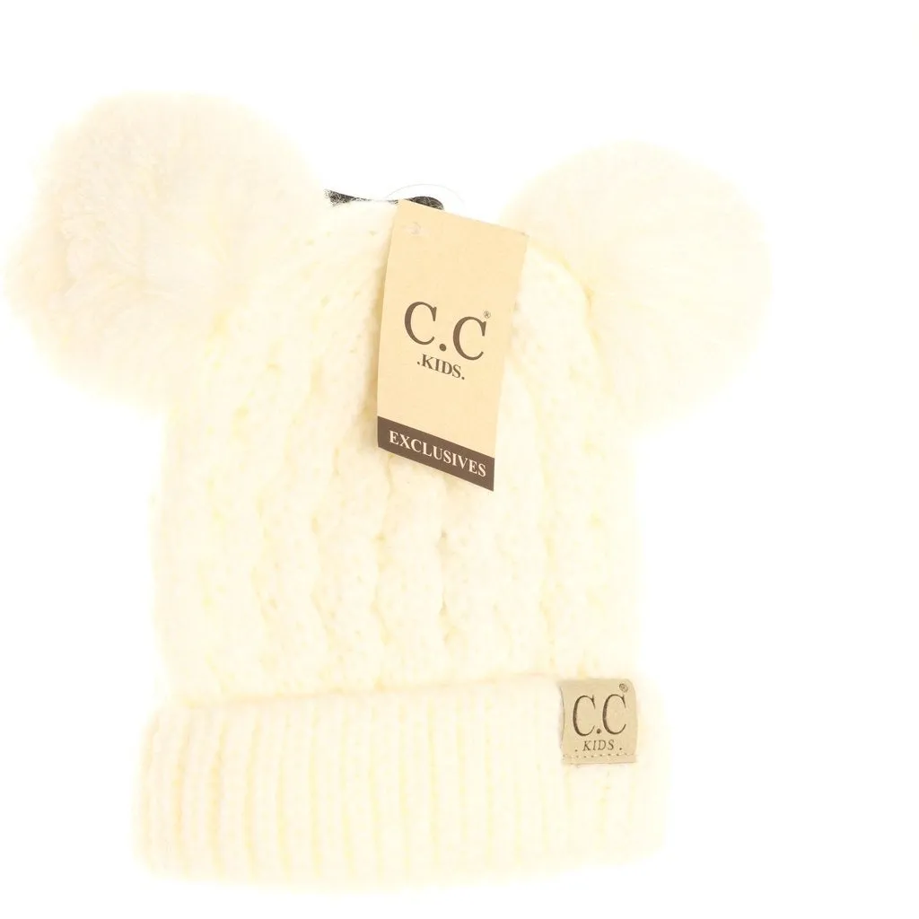 KIDS SOLID DOUBLE POM CC BEANIES