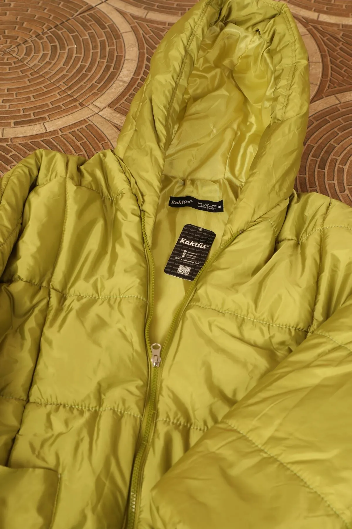 KKT Quilted Fabric Long Sleeve Zip Neck Short Oversize Women Coat-Oil Green - Herne Bay