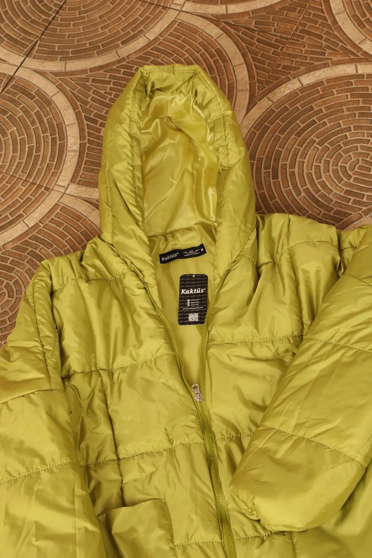KKT Quilted Fabric Long Sleeve Zip Neck Short Oversize Women Coat-Oil Green - Herne Bay