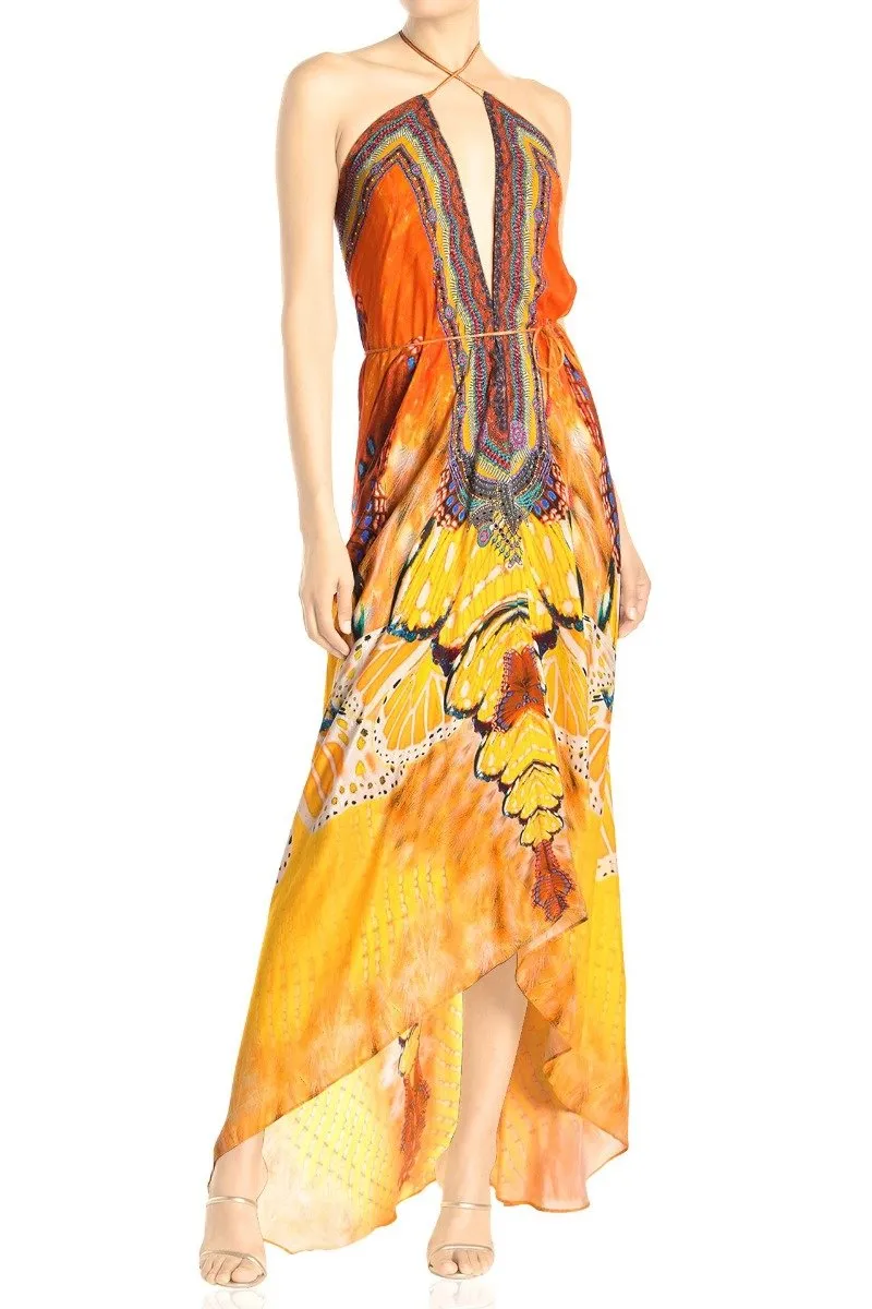 Luxury Orange Floor Length Dress