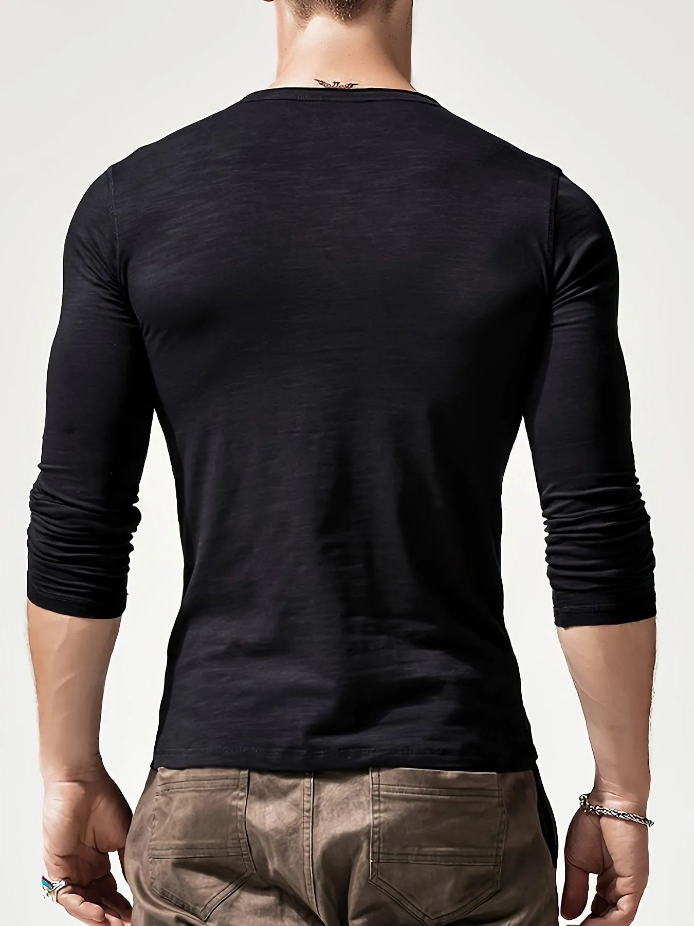 ManPuur - Heren Slim Fit Lange Mouw Henley Shirt met Knoopsluiting