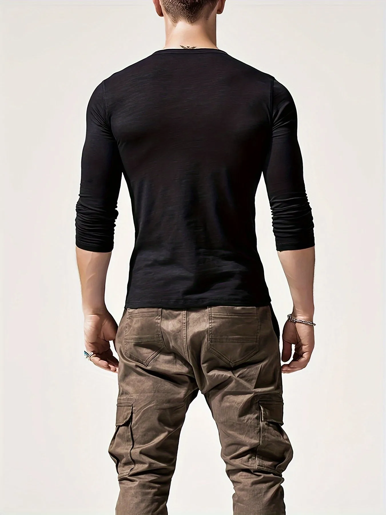 ManPuur - Heren Slim Fit Lange Mouw Henley Shirt met Knoopsluiting