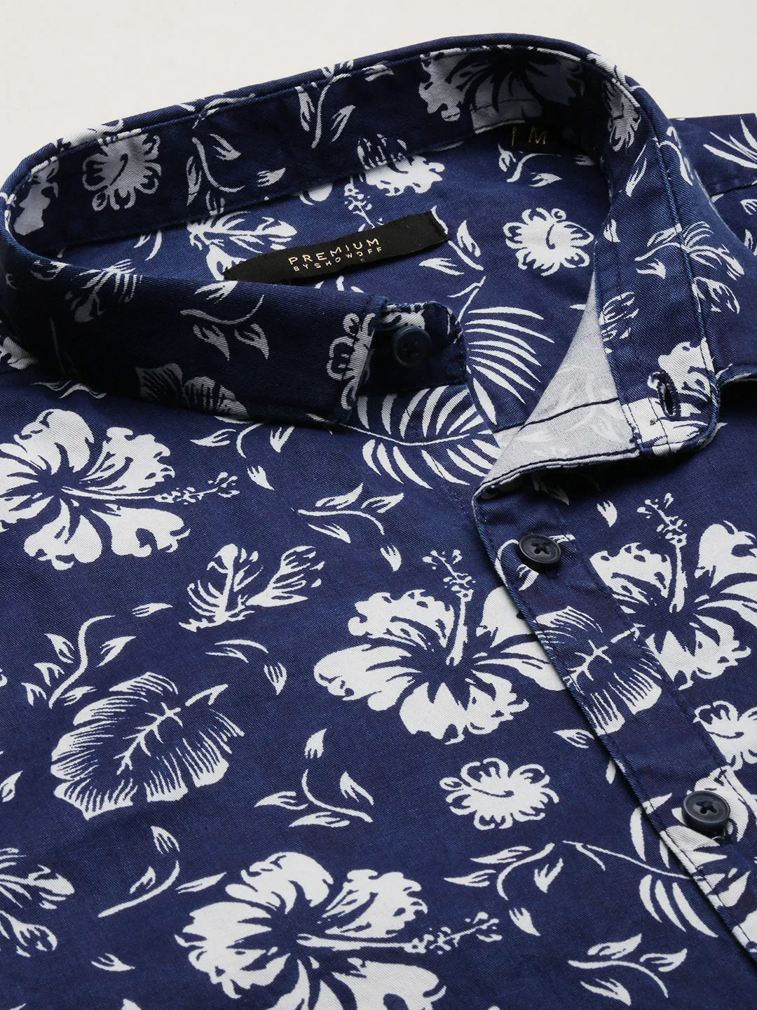 Men Navy Blue Spread Collar Floral Shirt