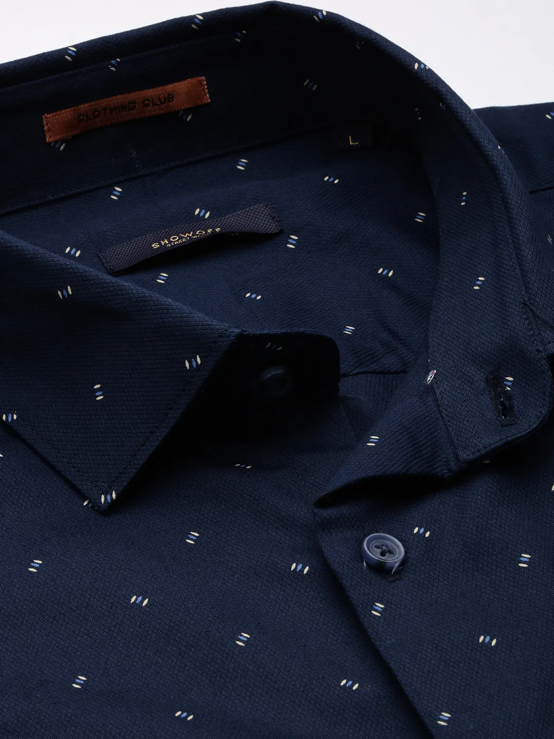 Men Navy Graphics Casual Shirt