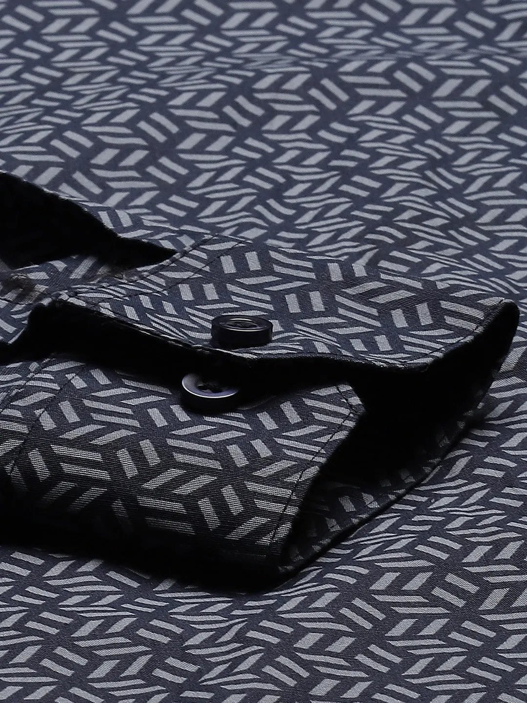 Mens Cotton Navy Blue & Light Blue Printed Formal Shirt - Sojanya