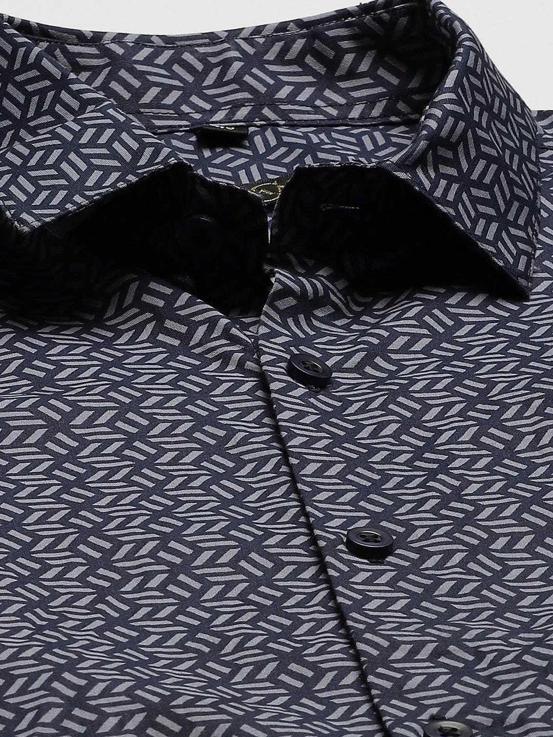 Mens Cotton Navy Blue & Light Blue Printed Formal Shirt - Sojanya