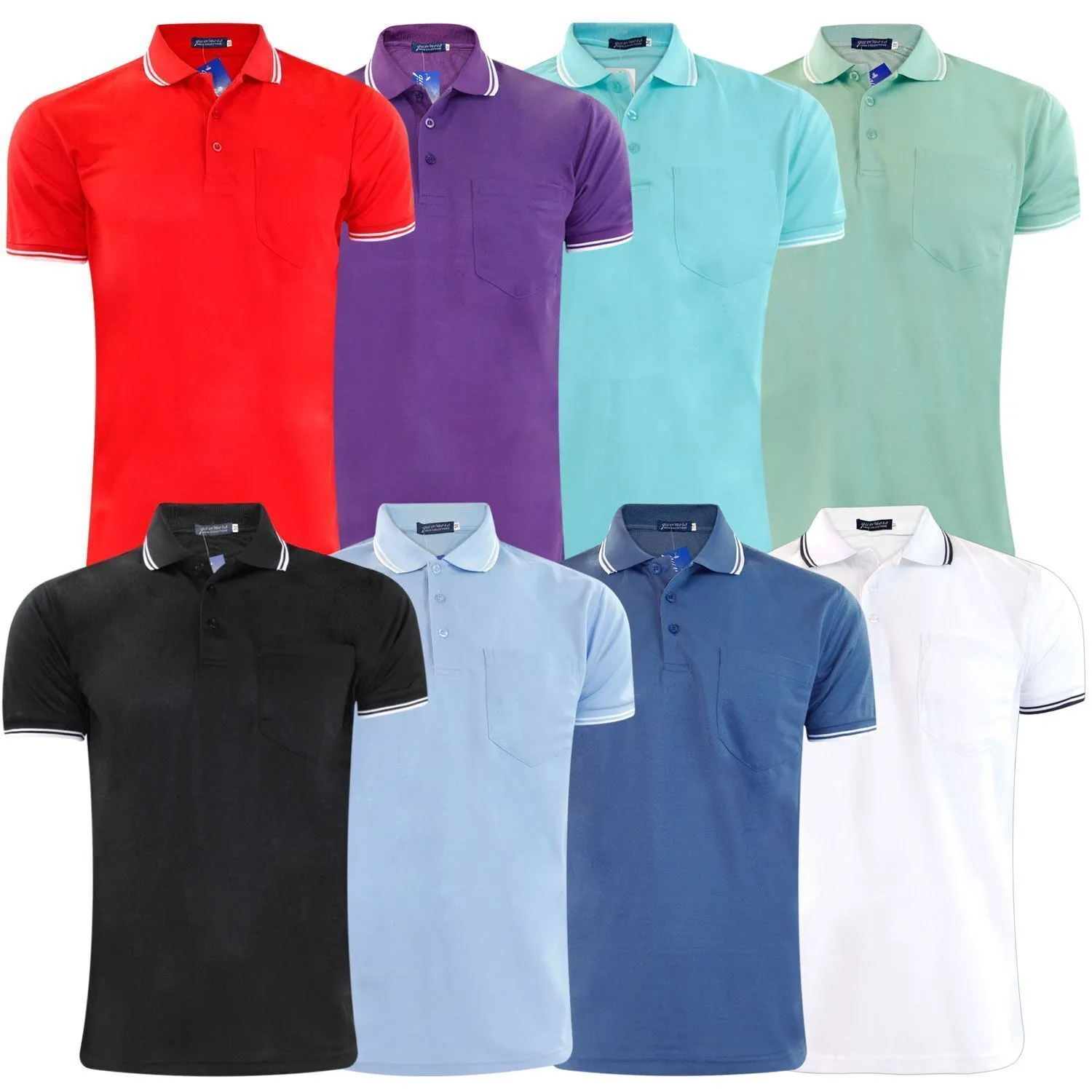 Mens Polo Shirt Cotton Pique Pocket Men Ribbed Tipping Collar PK T Shirt Summer Top Tee Gym Casual Wear