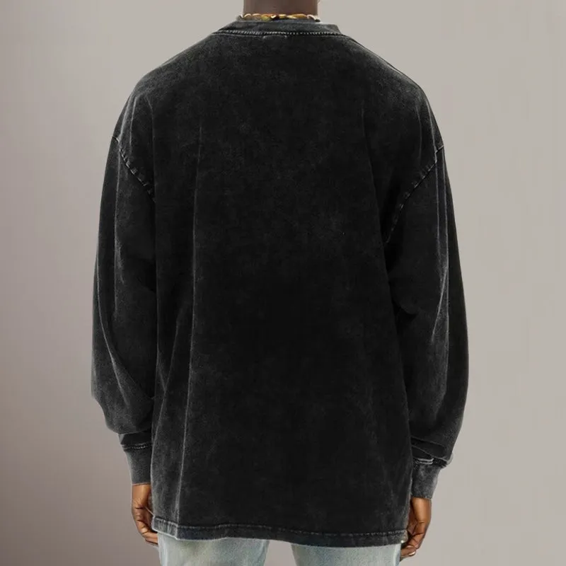 Mens Washed Vintage Gemini Skull Graphic Sweatshirt