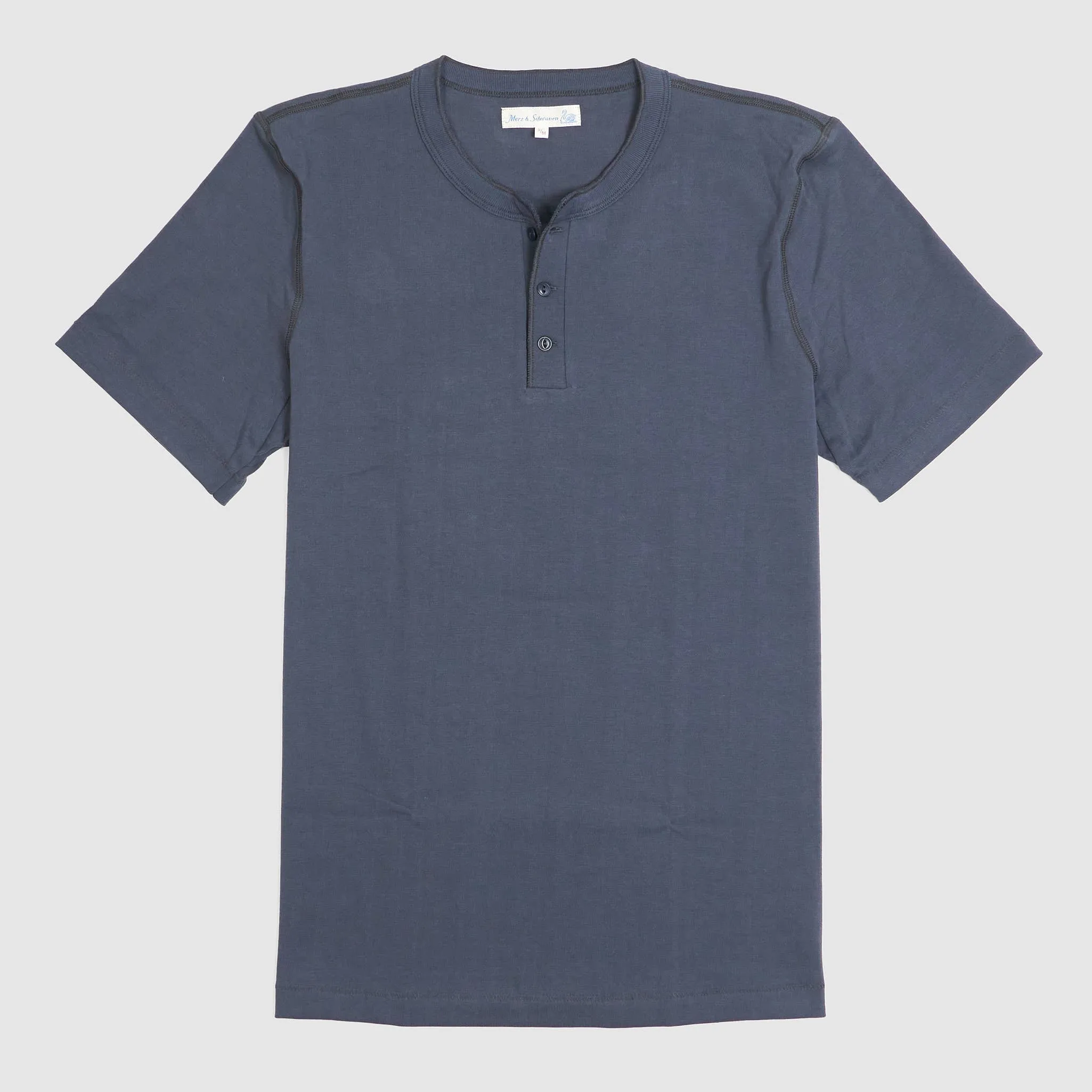 Merz b.Schwanen Loop Wheeler Short Sleeve Henley T-Shirt Navy