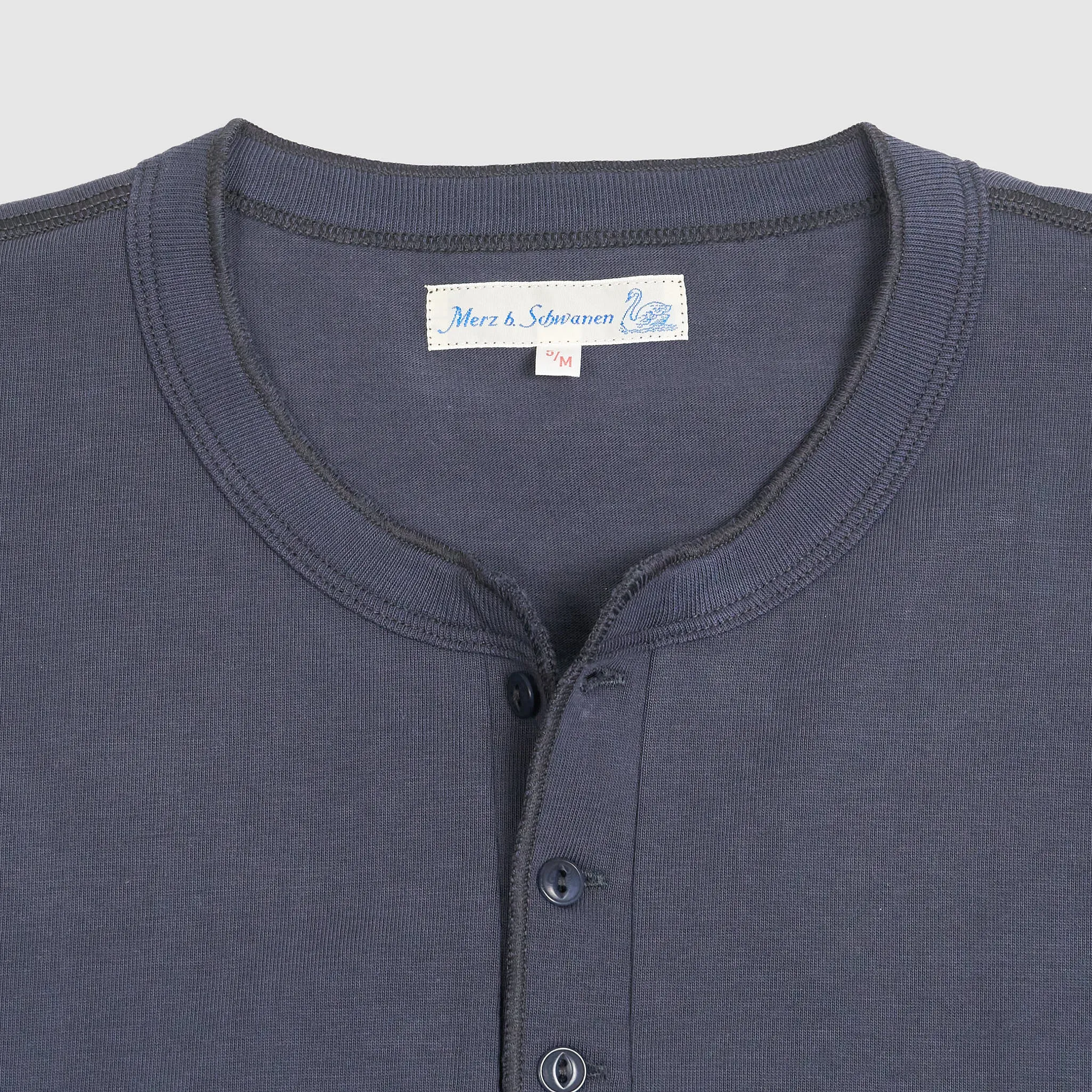 Merz b.Schwanen Loop Wheeler Short Sleeve Henley T-Shirt Navy