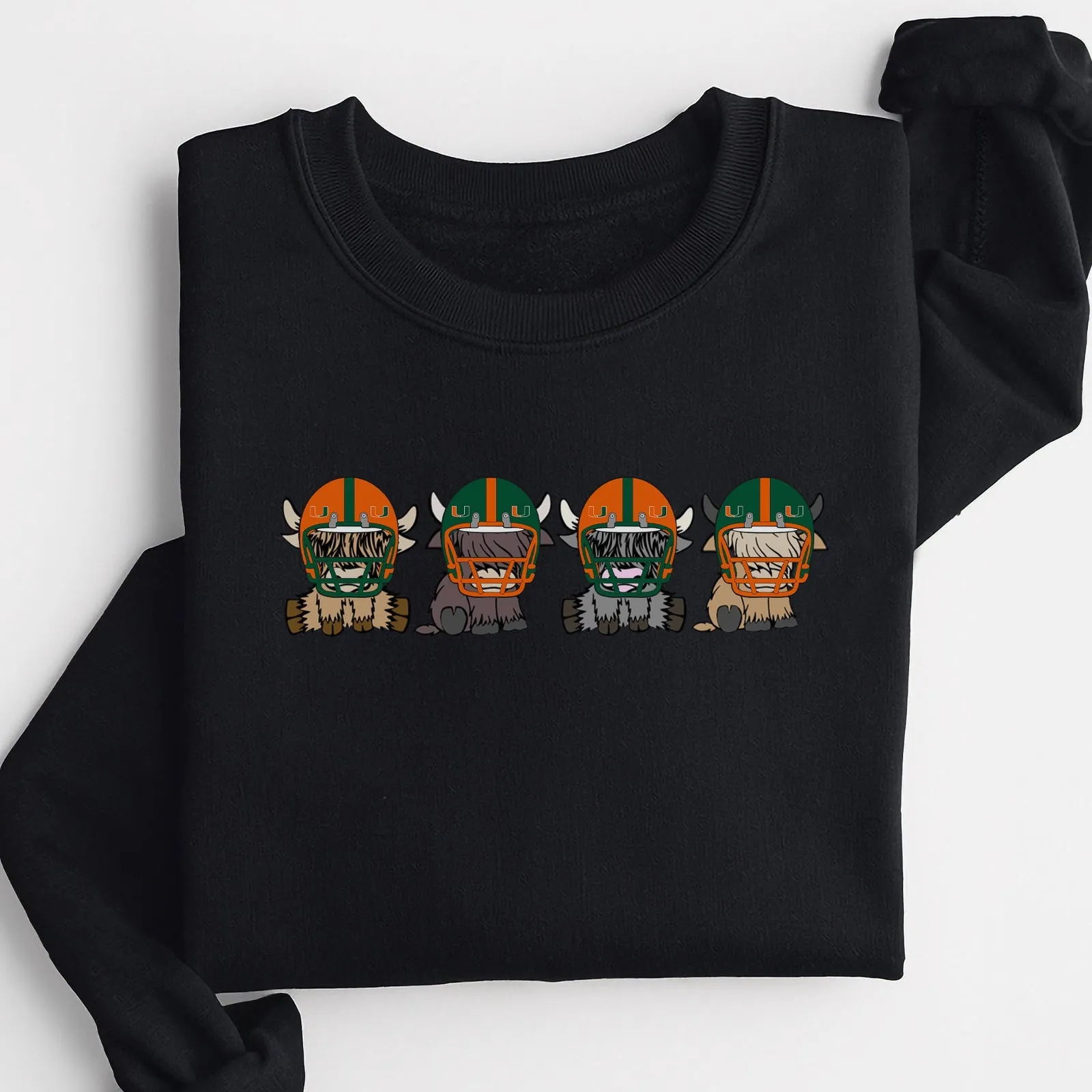 Miami Hurricanes Football Highland Cow Football Team Football Lovers Gift Unisex Crewneck Hoodie Sweatshirt
